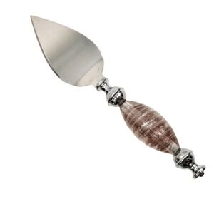 Cheese Server Knife - Stainless Steel Blade Pink Swirl Glass Handle w/ Box